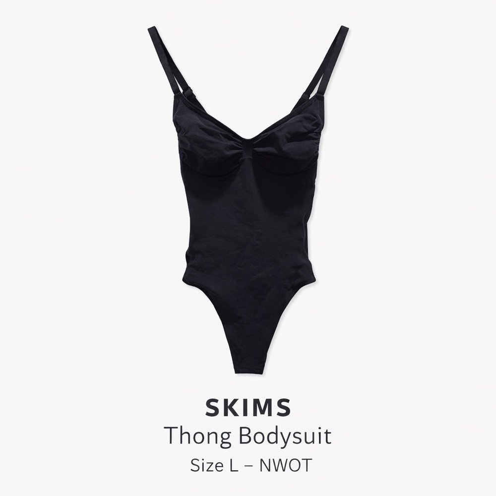 SKIMS Seamless Sculpt Thong Bodysuit Black Size Large NWOT - Picture 3 of 10